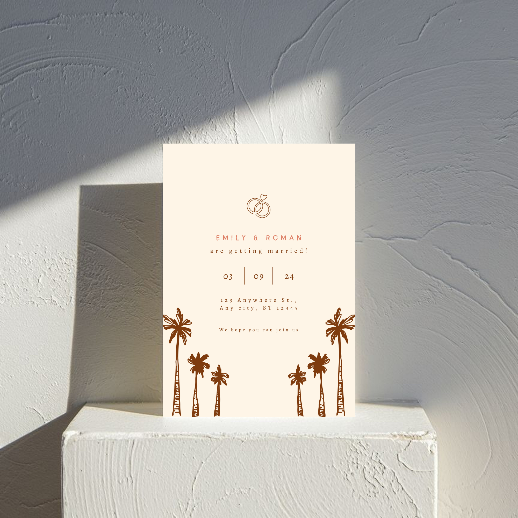 Beige Palm Tree Wedding Invitation