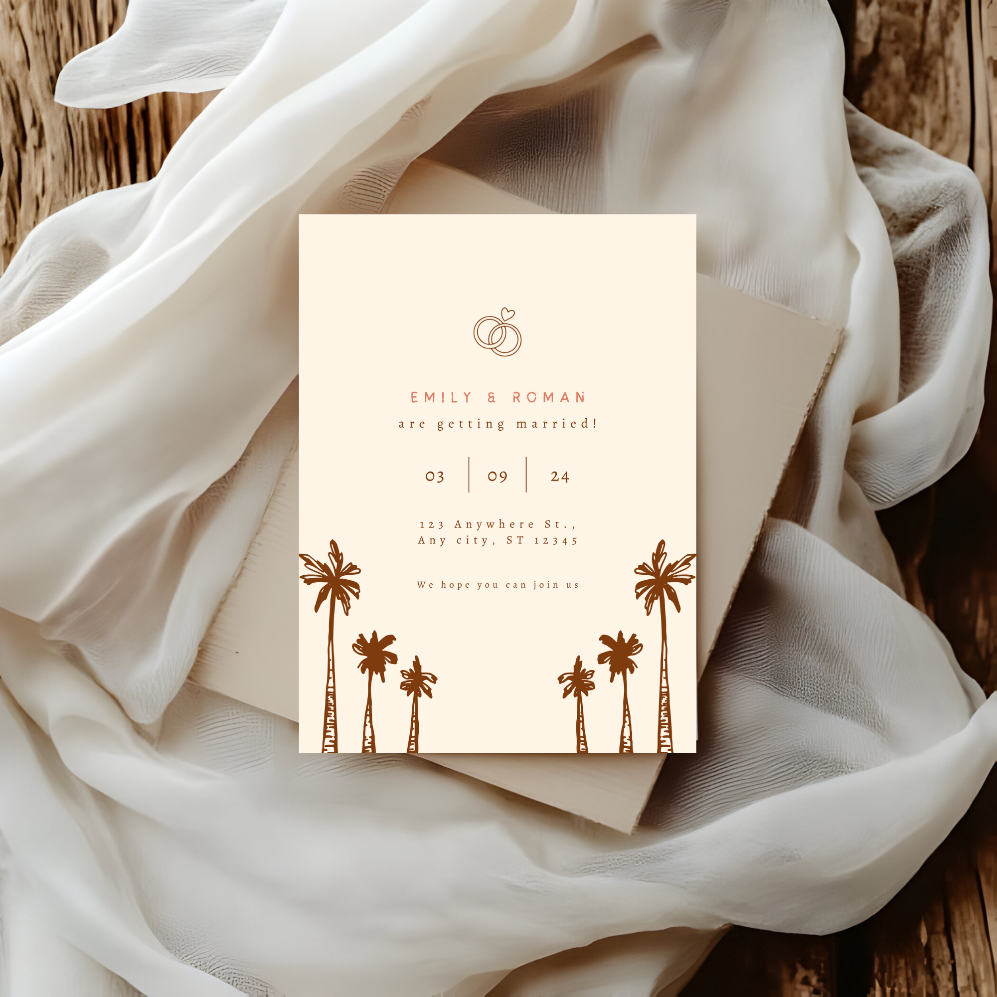 Beige Palm Tree Wedding Invitation