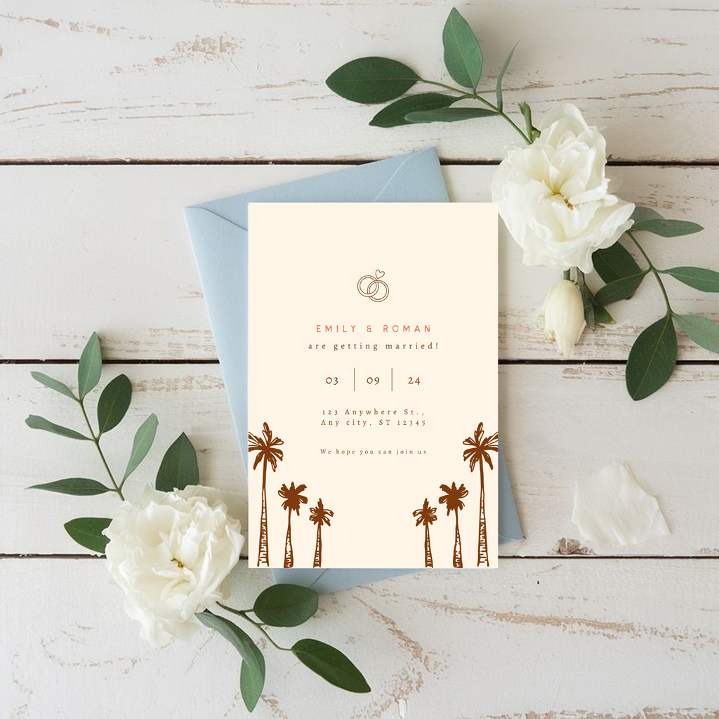 Beige Palm Tree Wedding Invitation