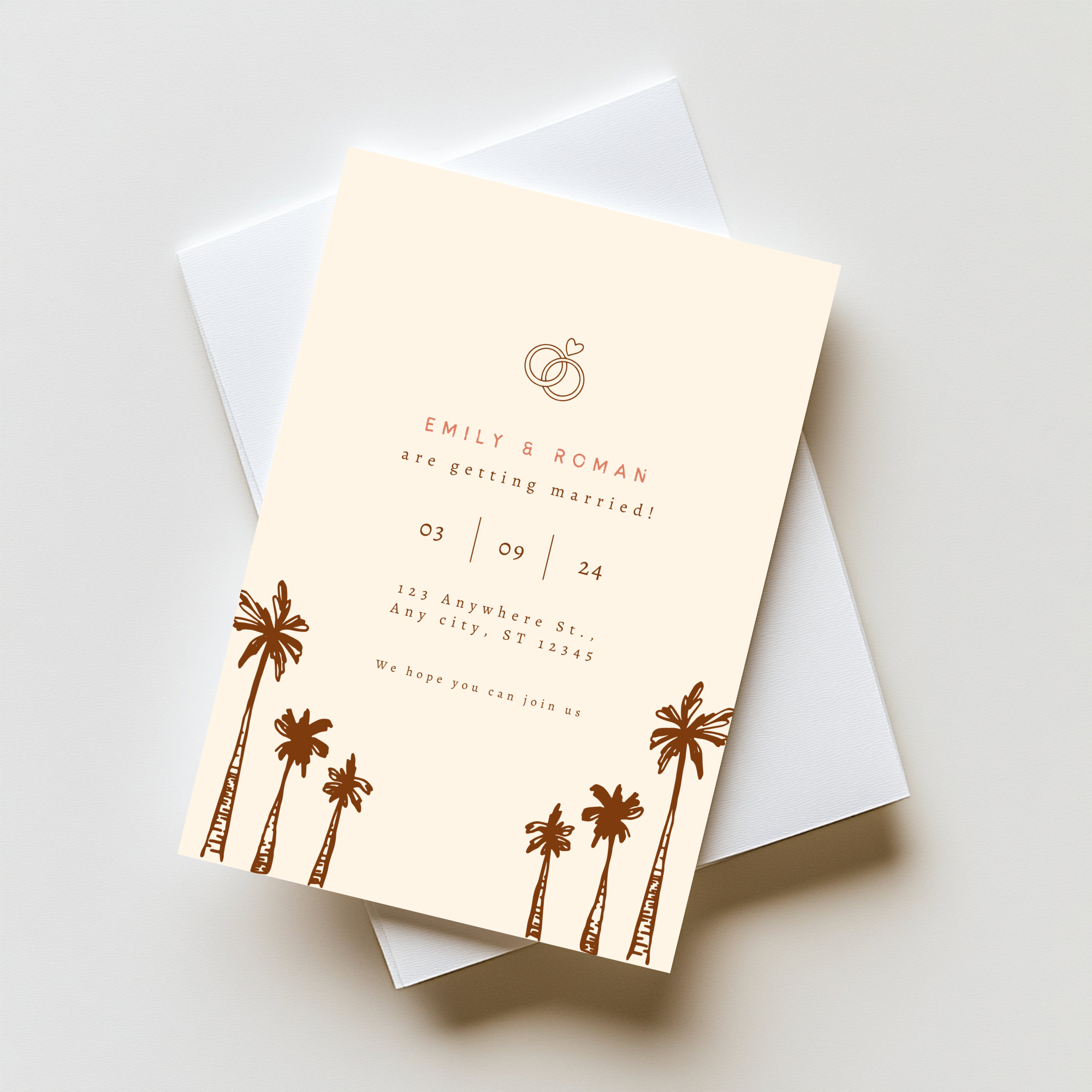 Beige Palm Tree Wedding Invitation