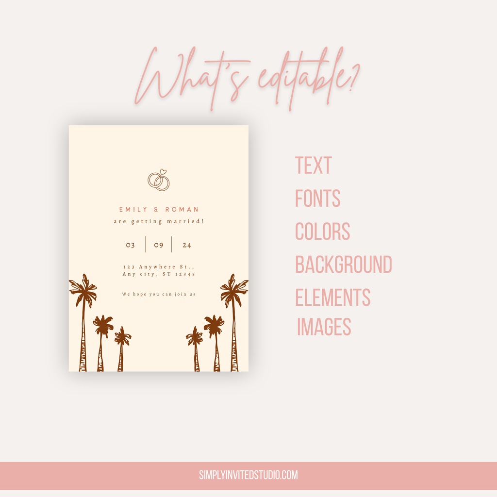 Beige Palm Tree Wedding Invitation