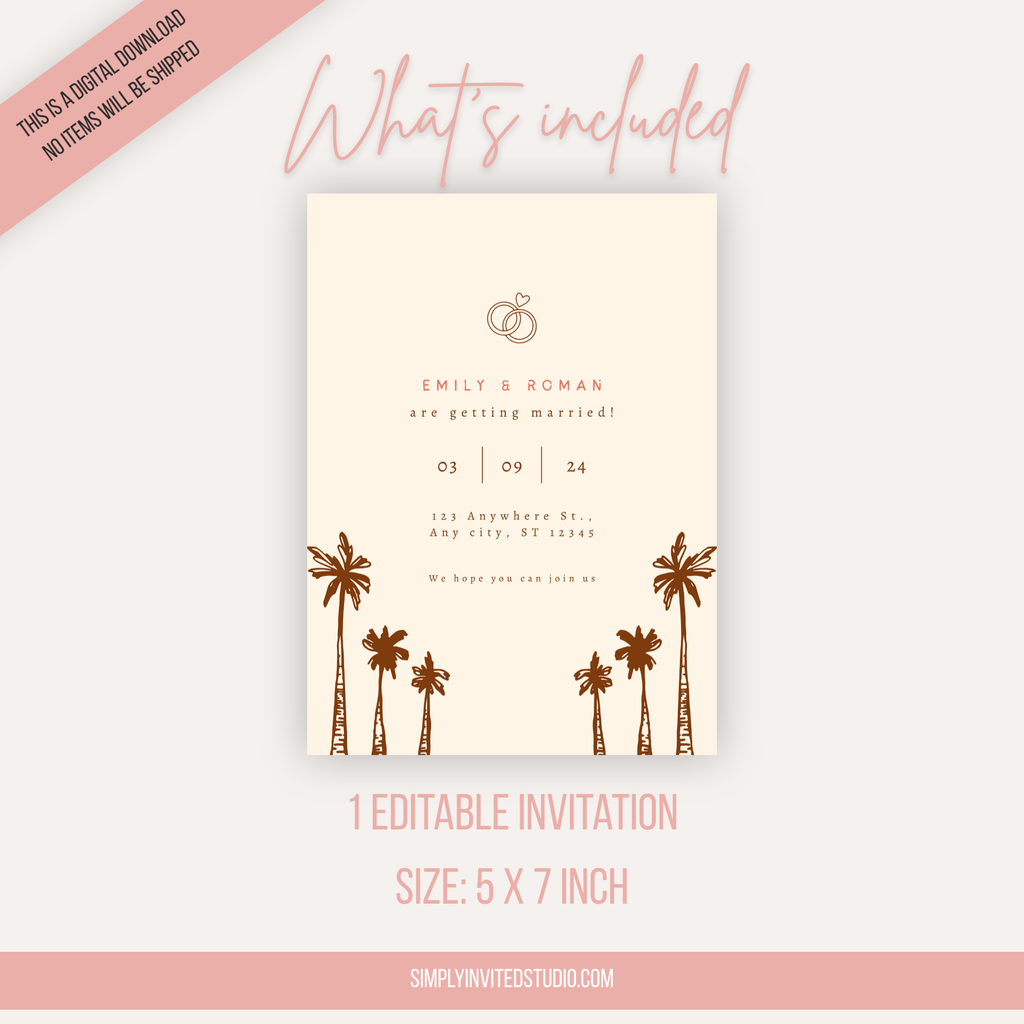 Beige Palm Tree Wedding Invitation