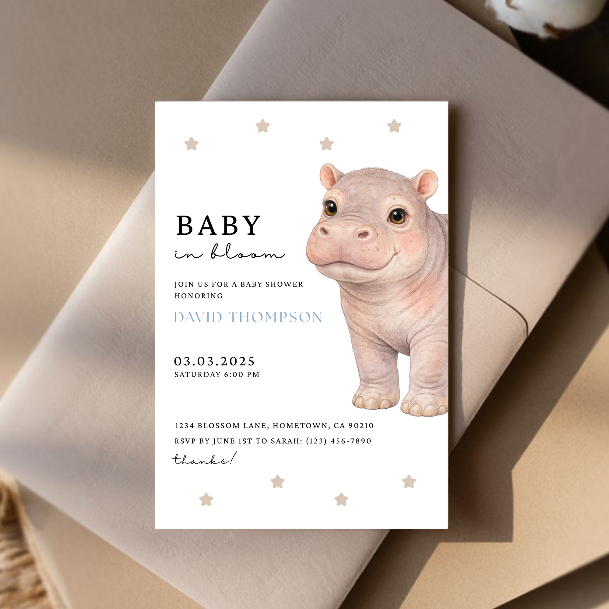 Hippo Baby Shower Invitation