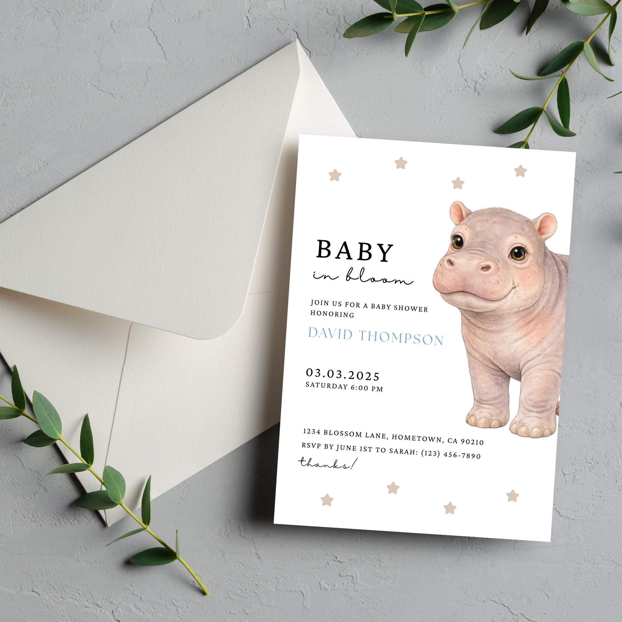 Hippo Baby Shower Invitation