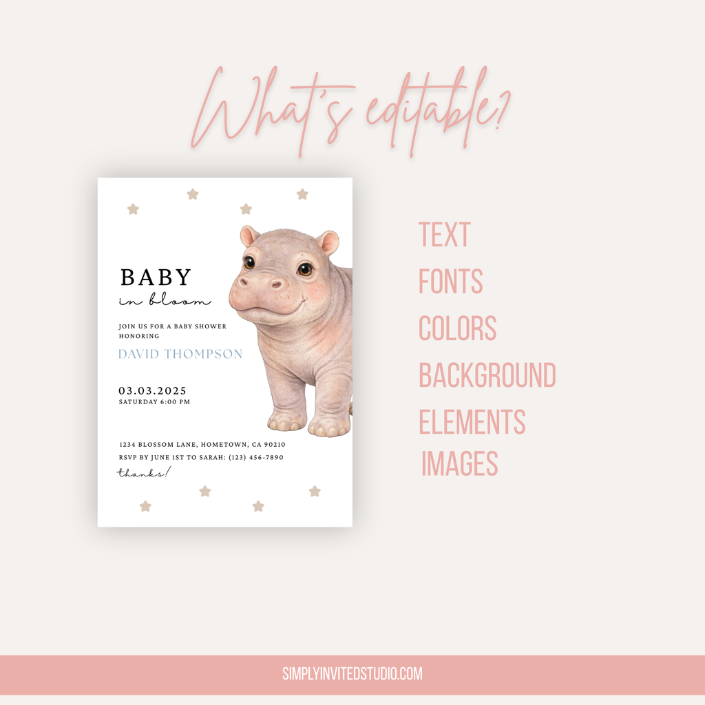 Hippo Baby Shower Invitation