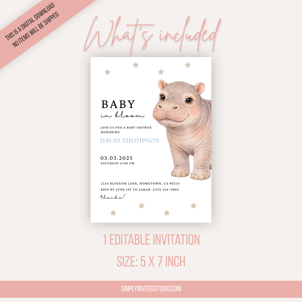 Hippo Baby Shower Invitation