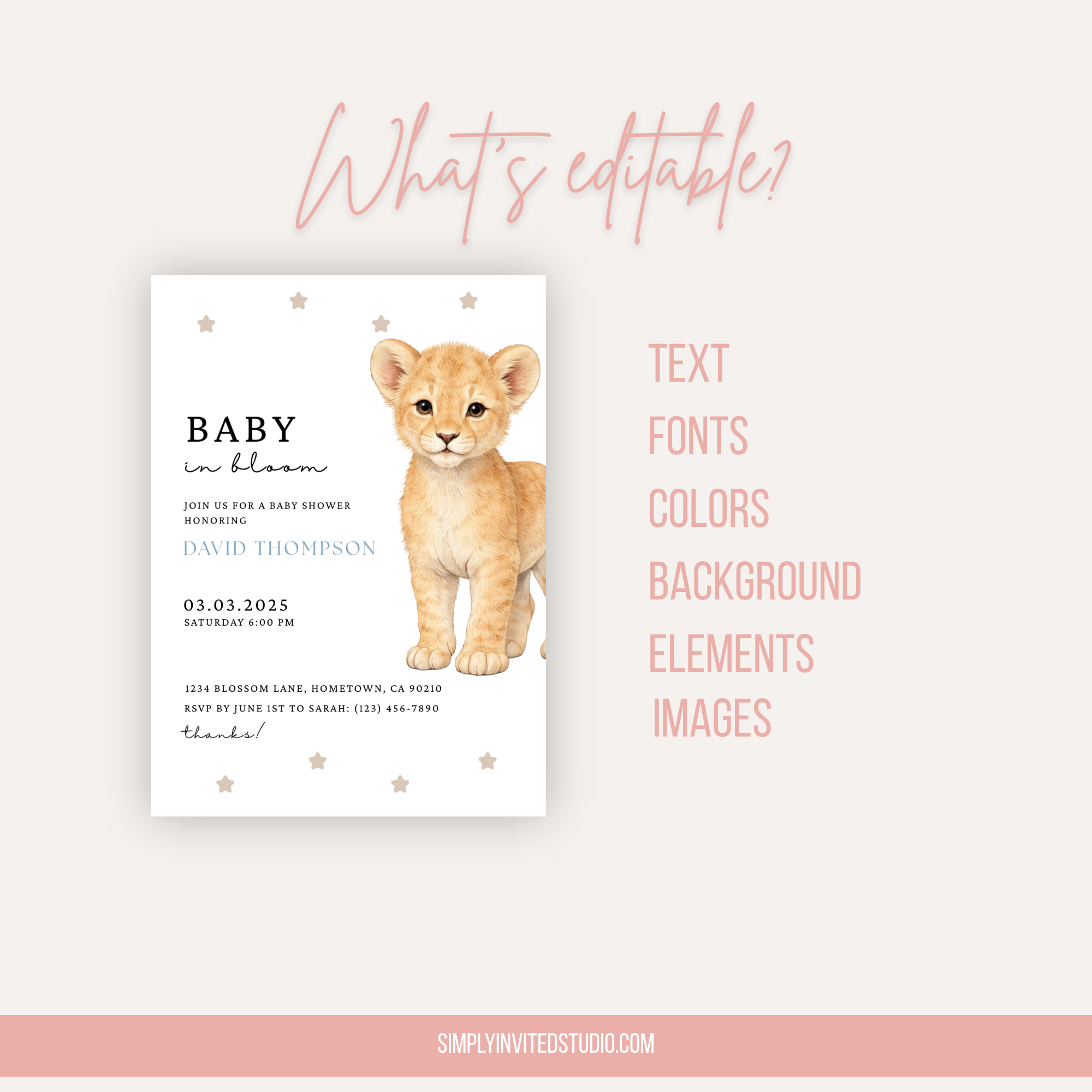 Lion Baby Shower Invitation