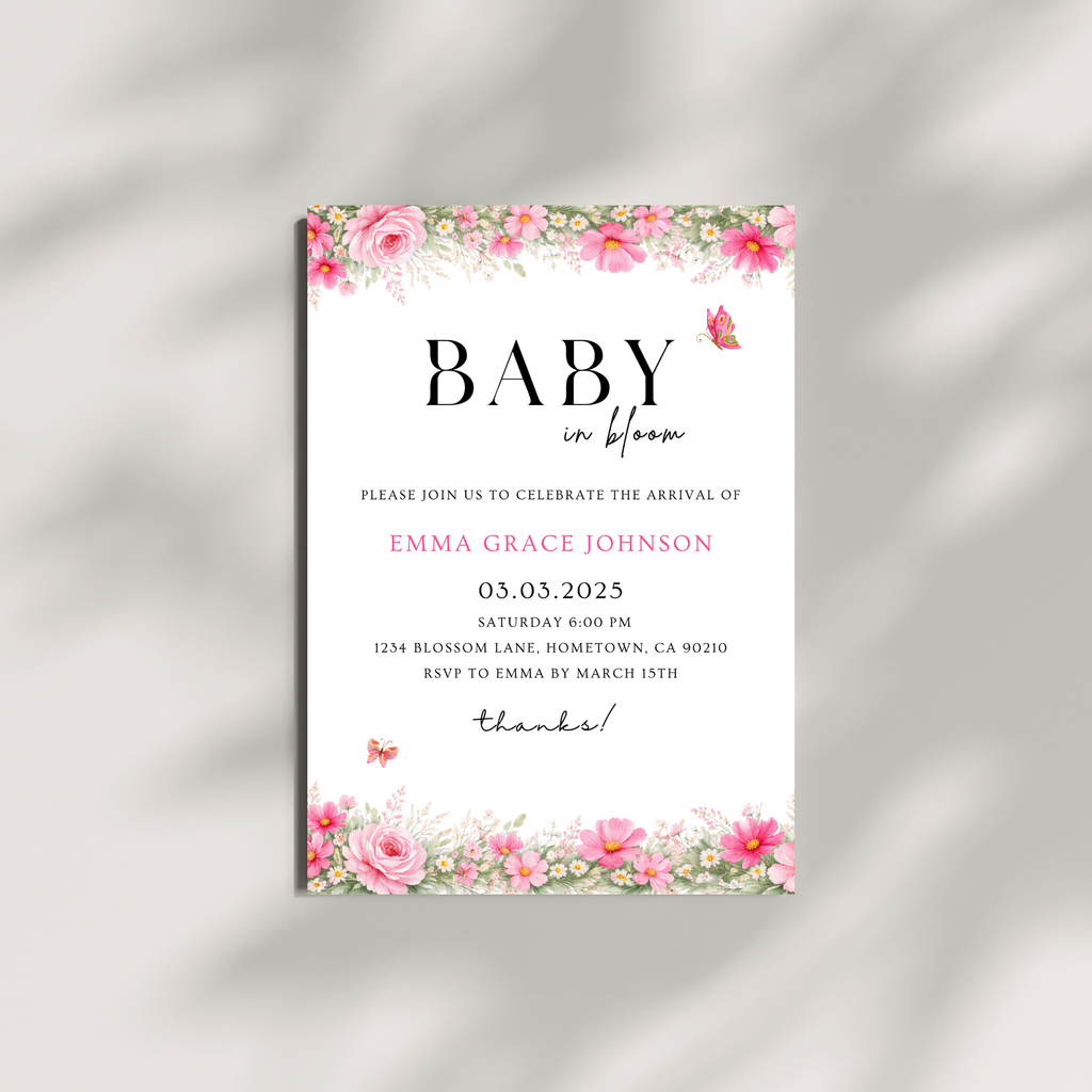 Pink Floral Baby Shower Invitation