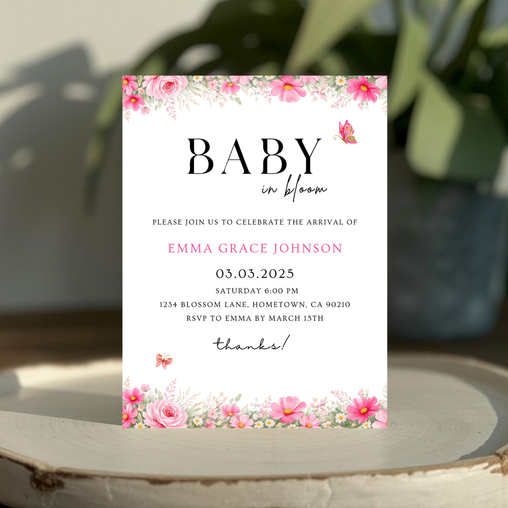 Pink Floral Baby Shower Invitation
