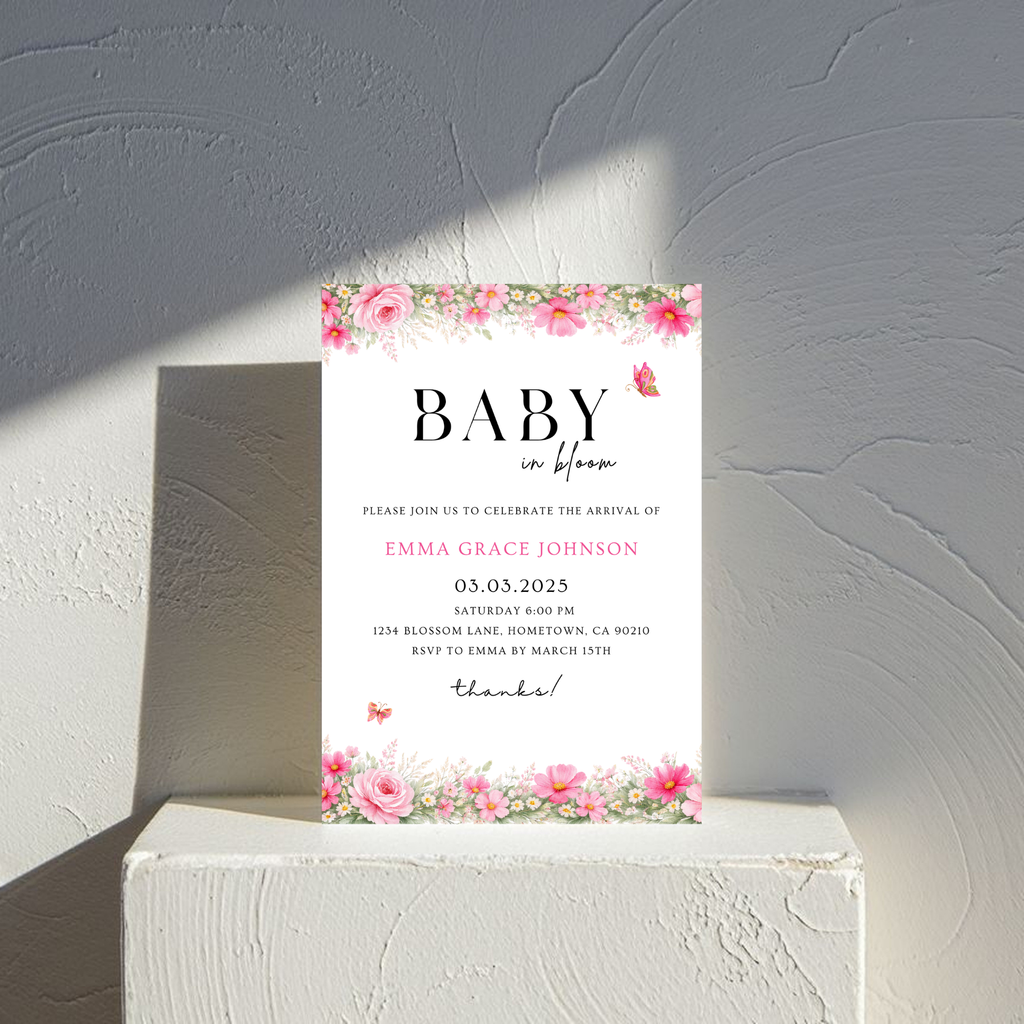 Pink Floral Baby Shower Invitation