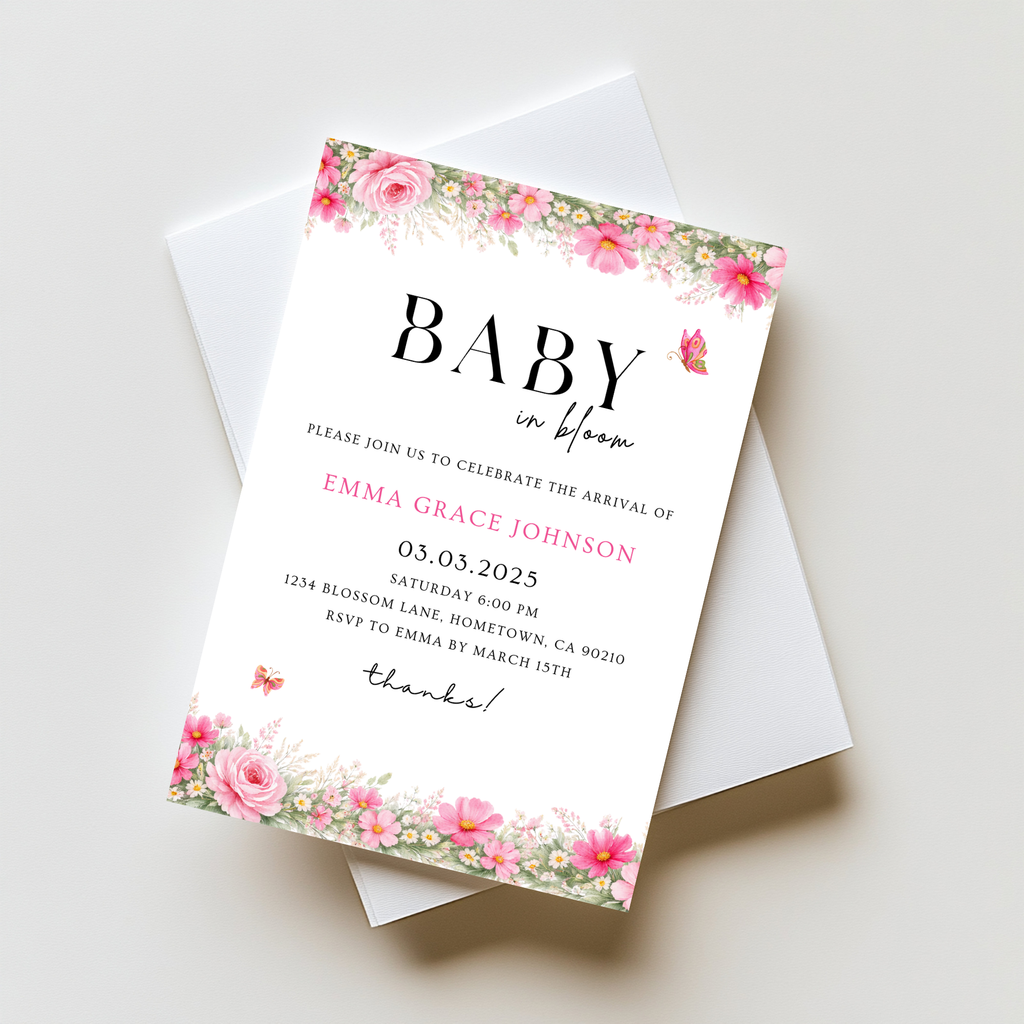 Pink Floral Baby Shower Invitation