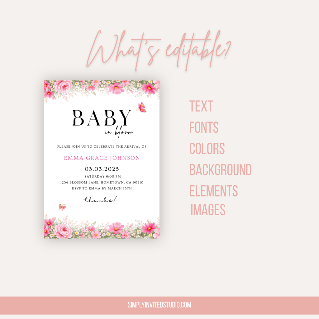 Pink Floral Baby Shower Invitation