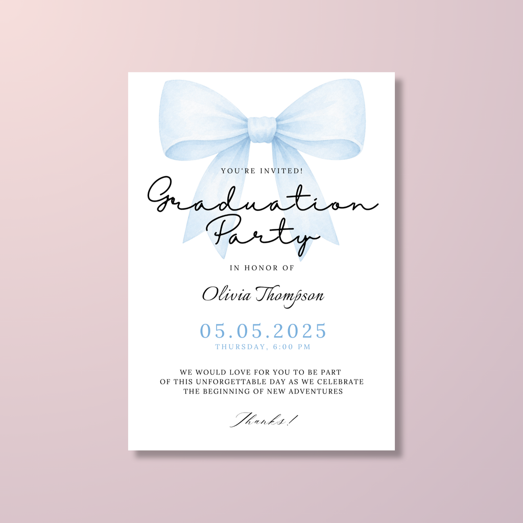 Blue Bow Graduation Invitation