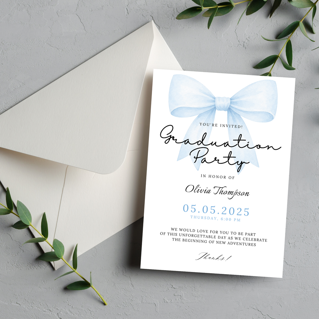Blue Bow Graduation Invitation