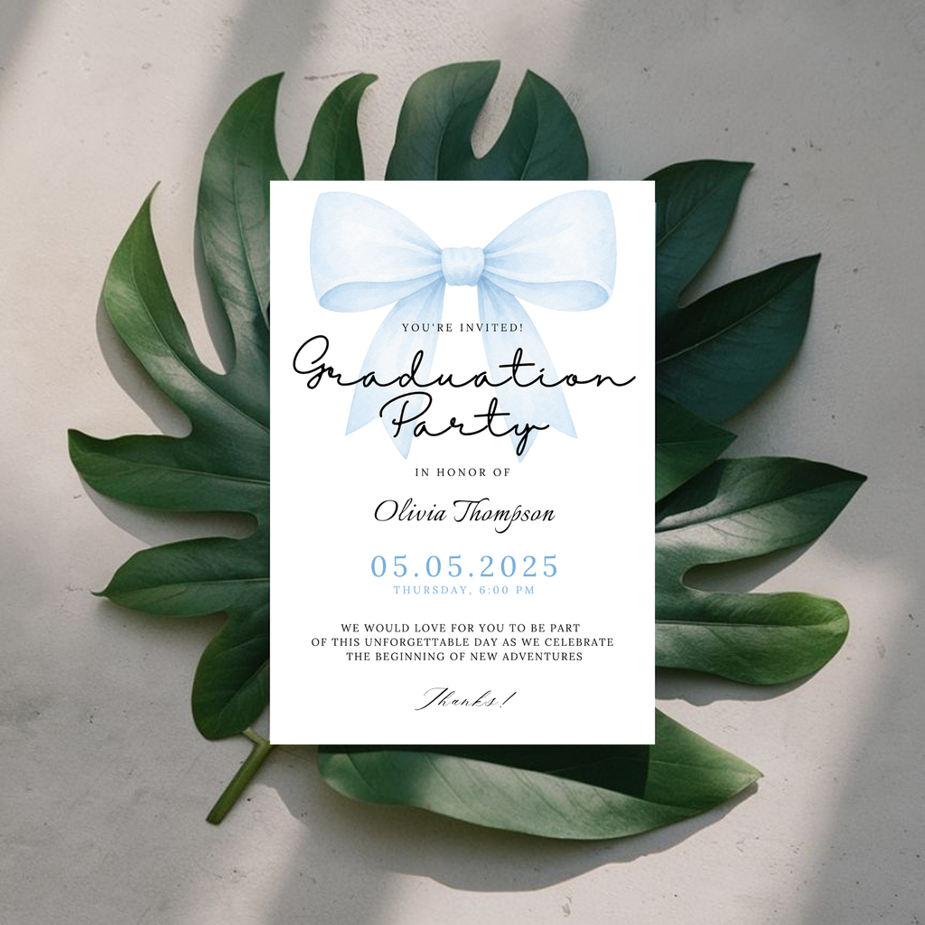Blue Bow Graduation Invitation