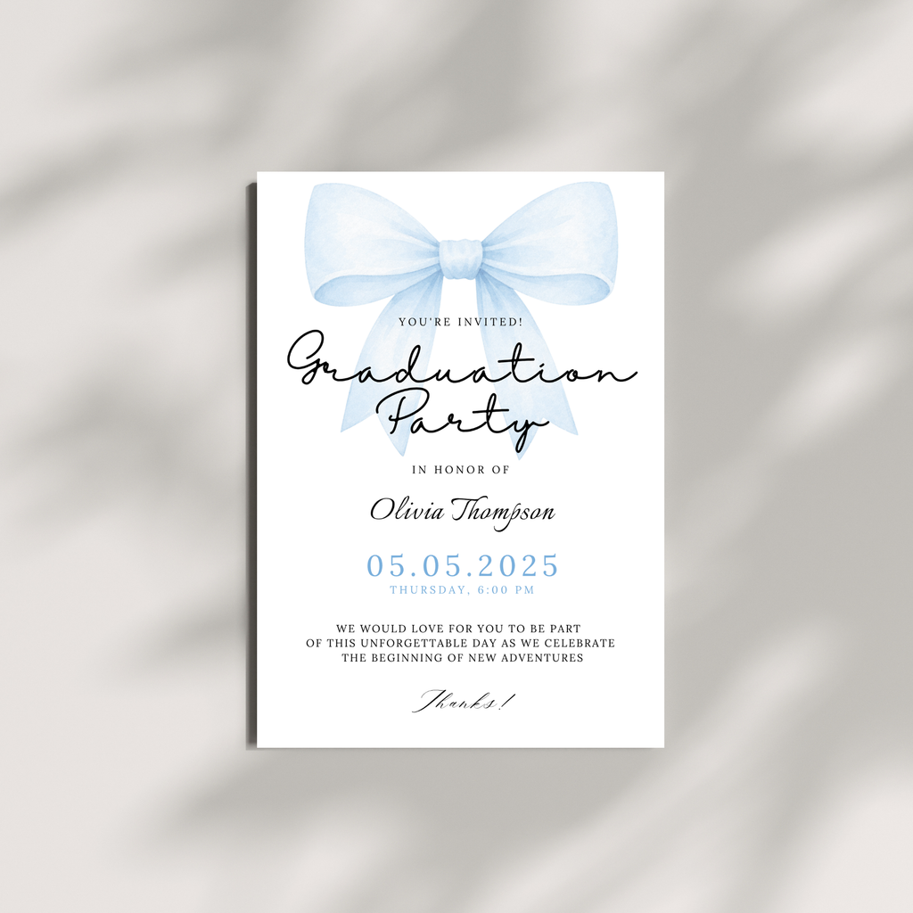 Blue Bow Graduation Invitation