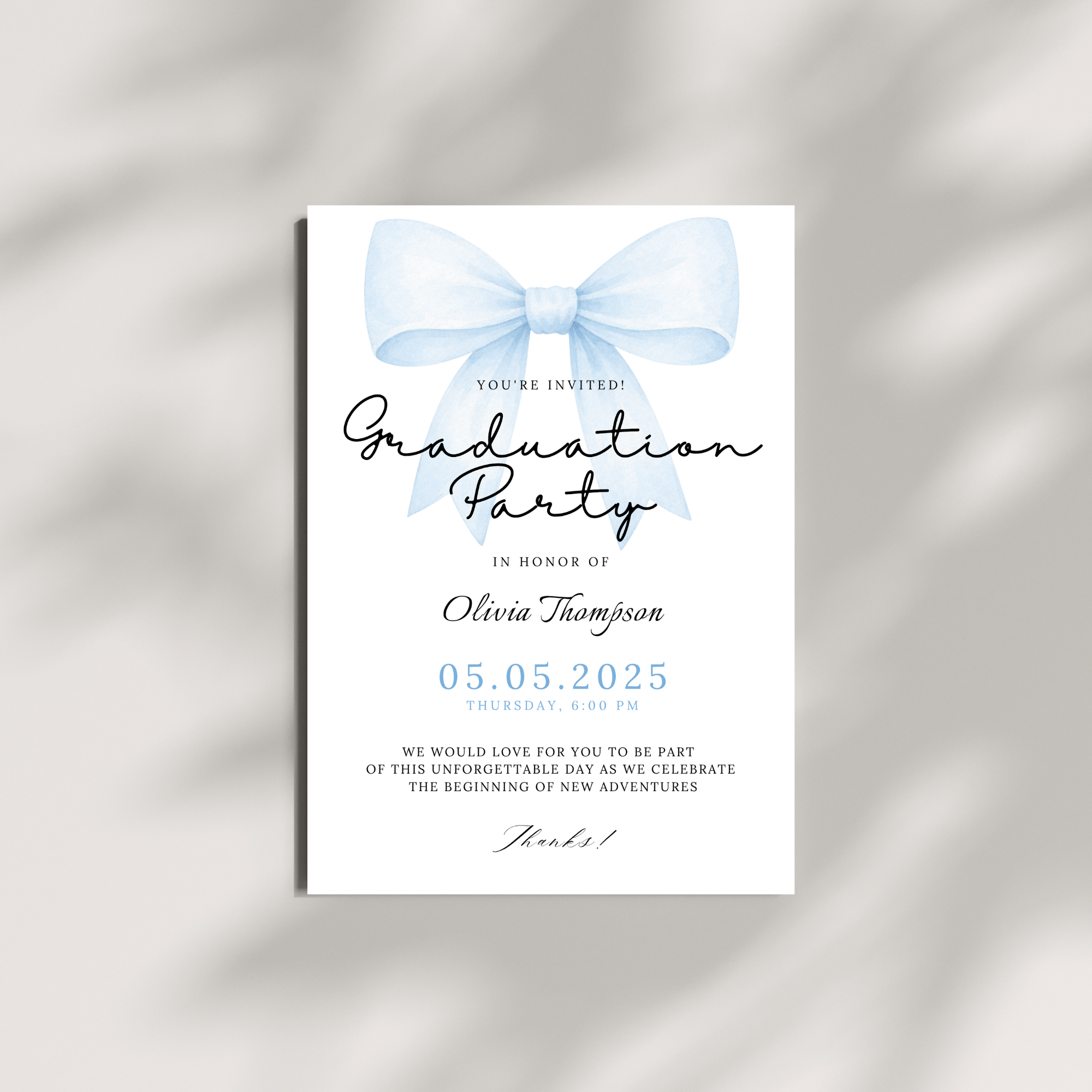 Blue Bow Graduation Invitation