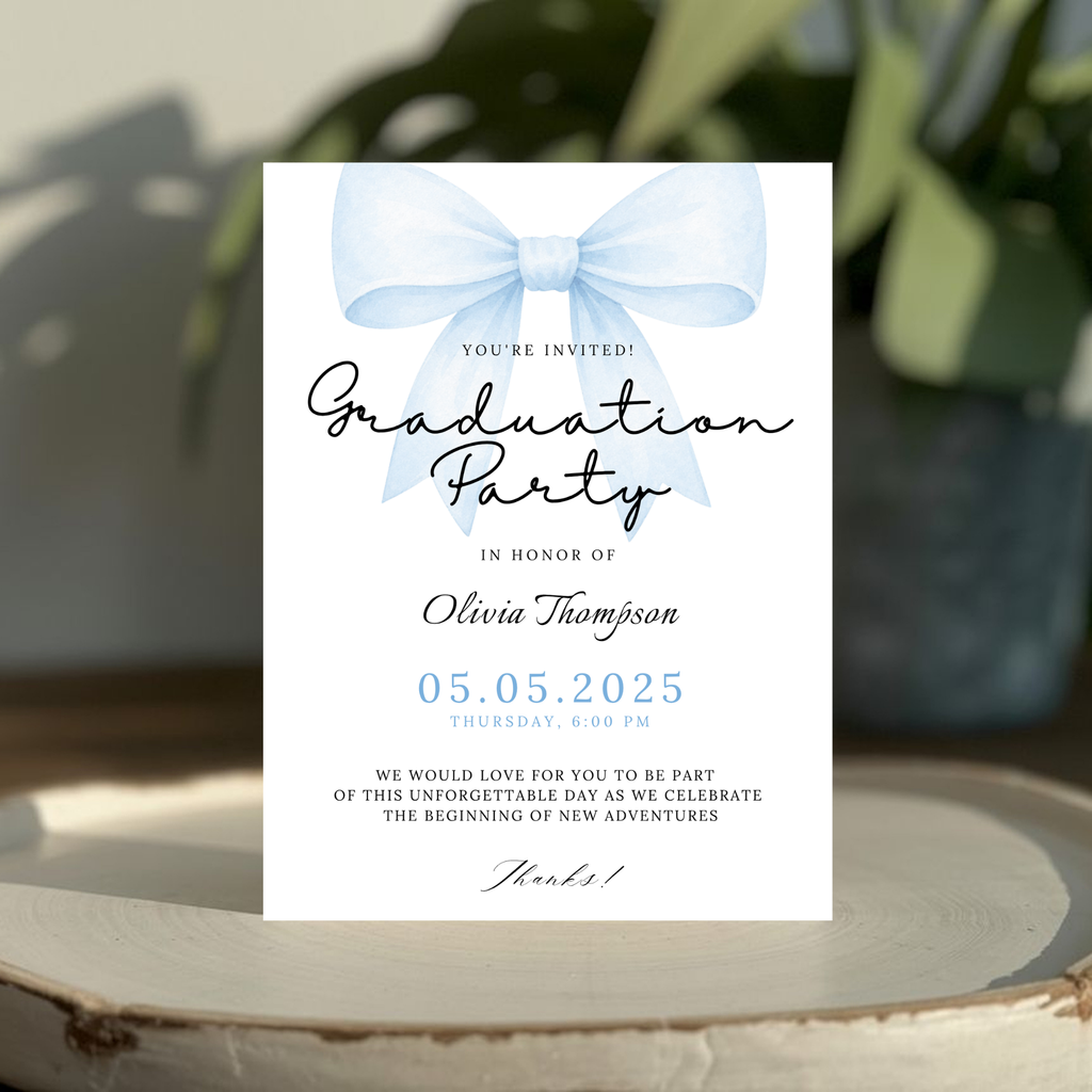 Blue Bow Graduation Invitation