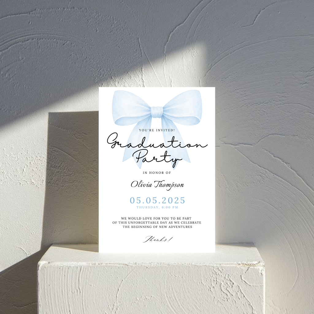 Blue Bow Graduation Invitation