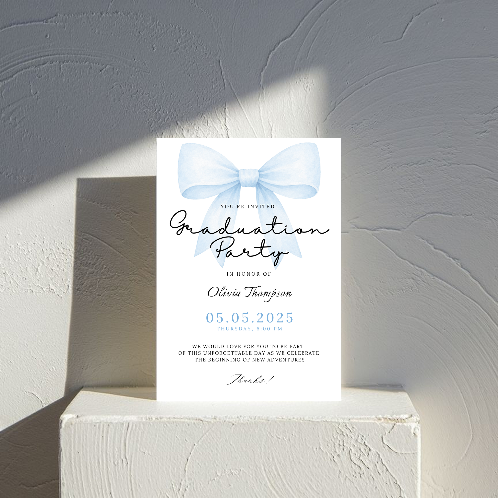 Blue Bow Graduation Invitation