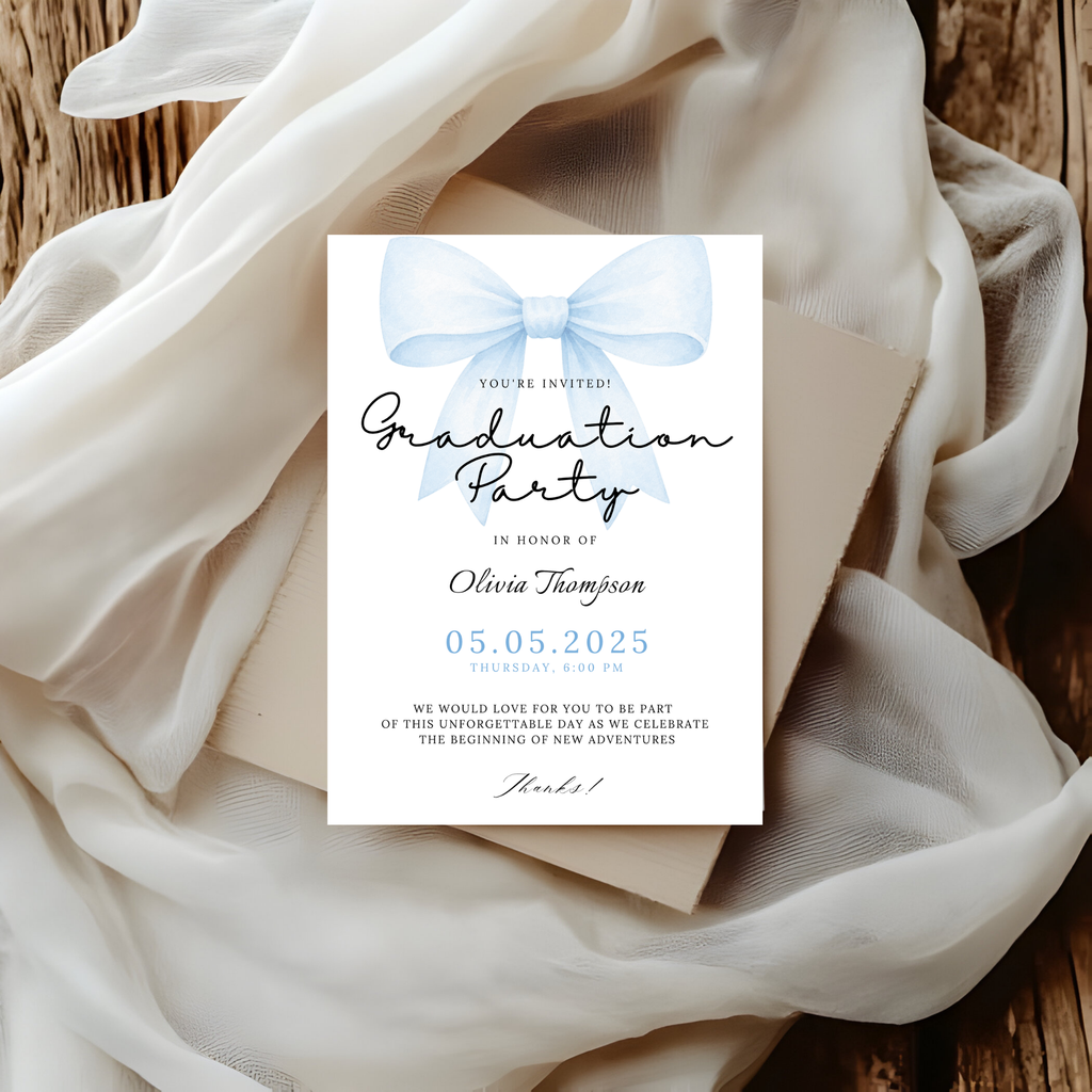 Blue Bow Graduation Invitation