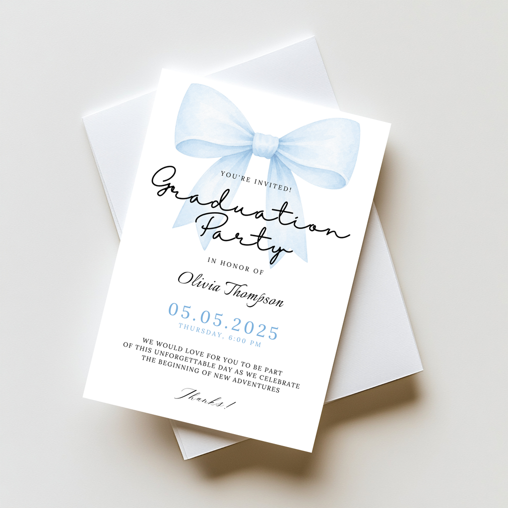 Blue Bow Graduation Invitation