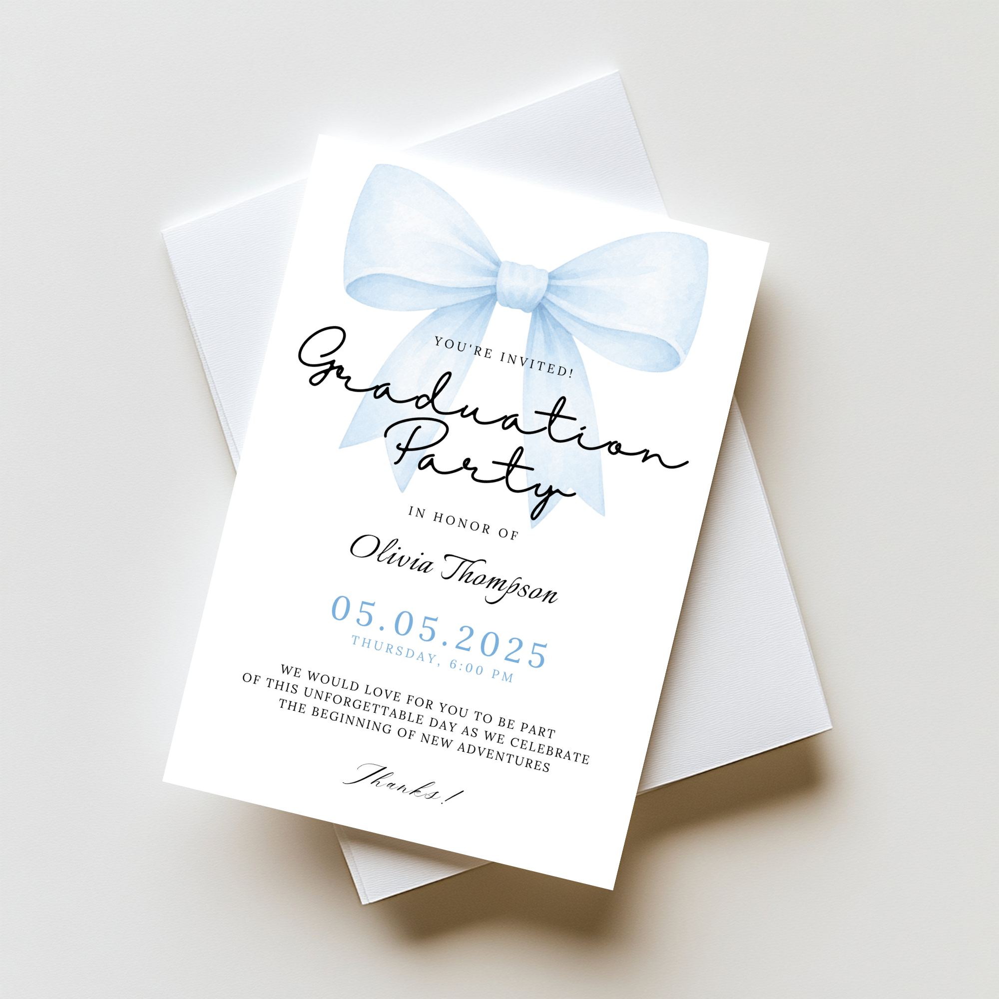 Blue Bow Graduation Invitation