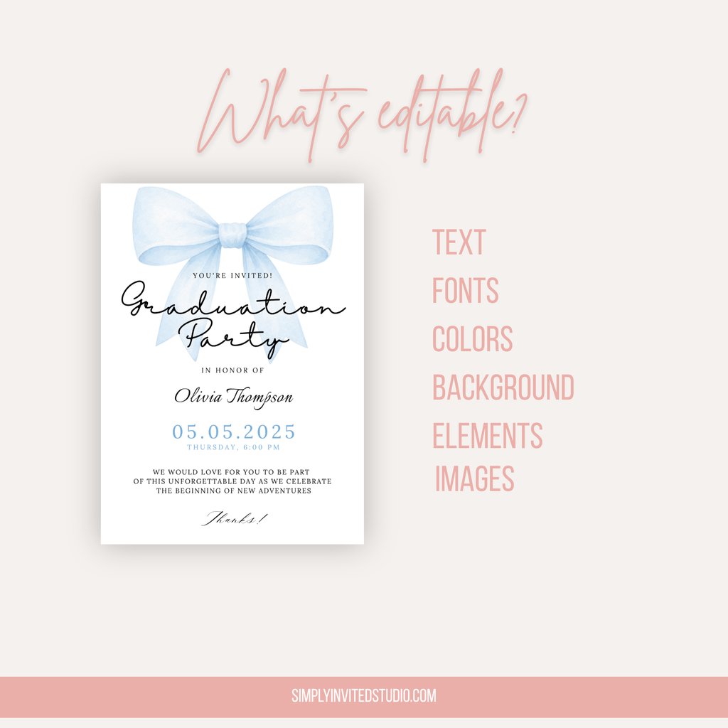 Blue Bow Graduation Invitation