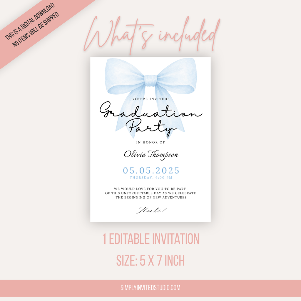 Blue Bow Graduation Invitation