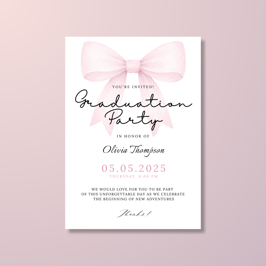 Pink Bow Graduation Invitation