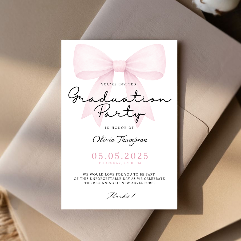 Pink Bow Graduation Invitation