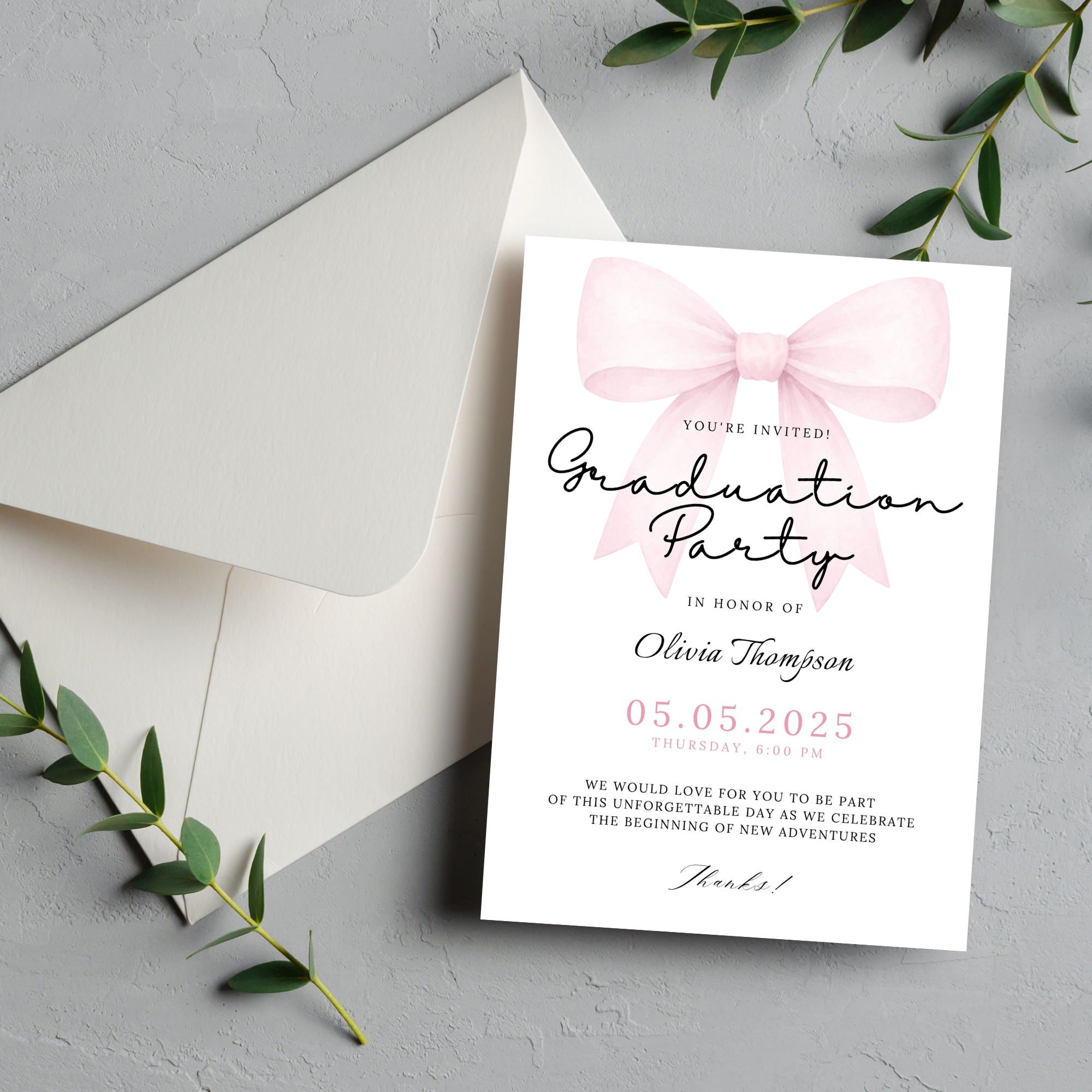 Pink Bow Graduation Invitation