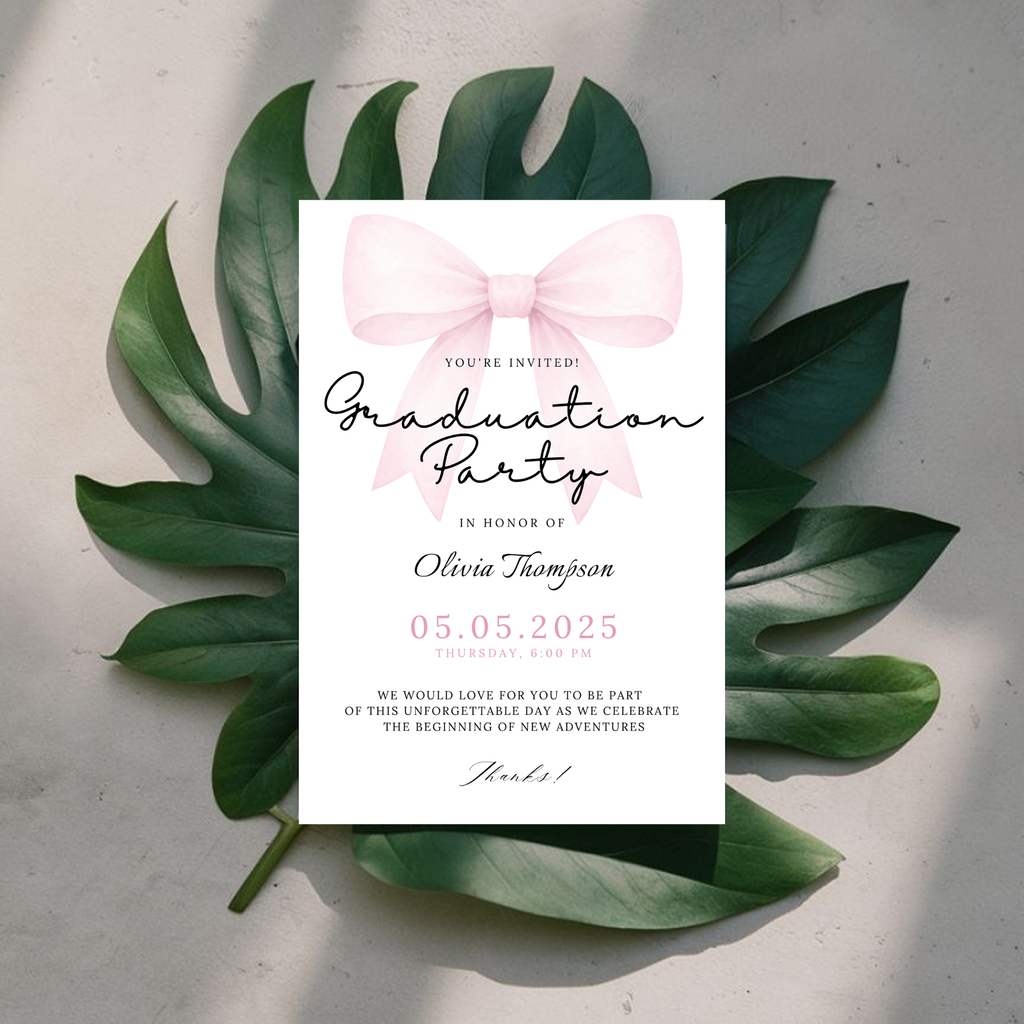Pink Bow Graduation Invitation