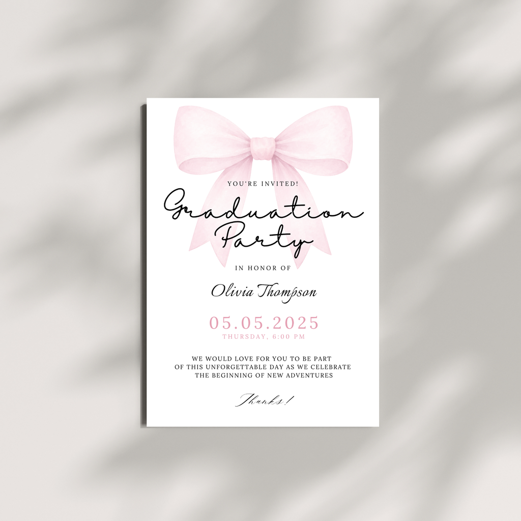 Pink Bow Graduation Invitation
