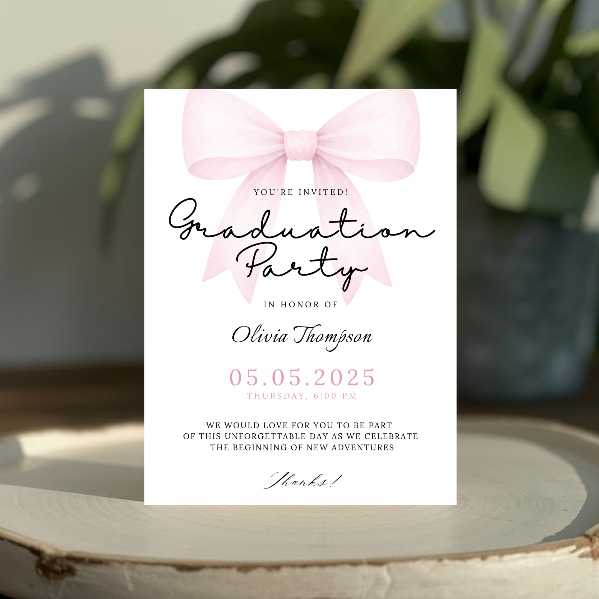 Pink Bow Graduation Invitation
