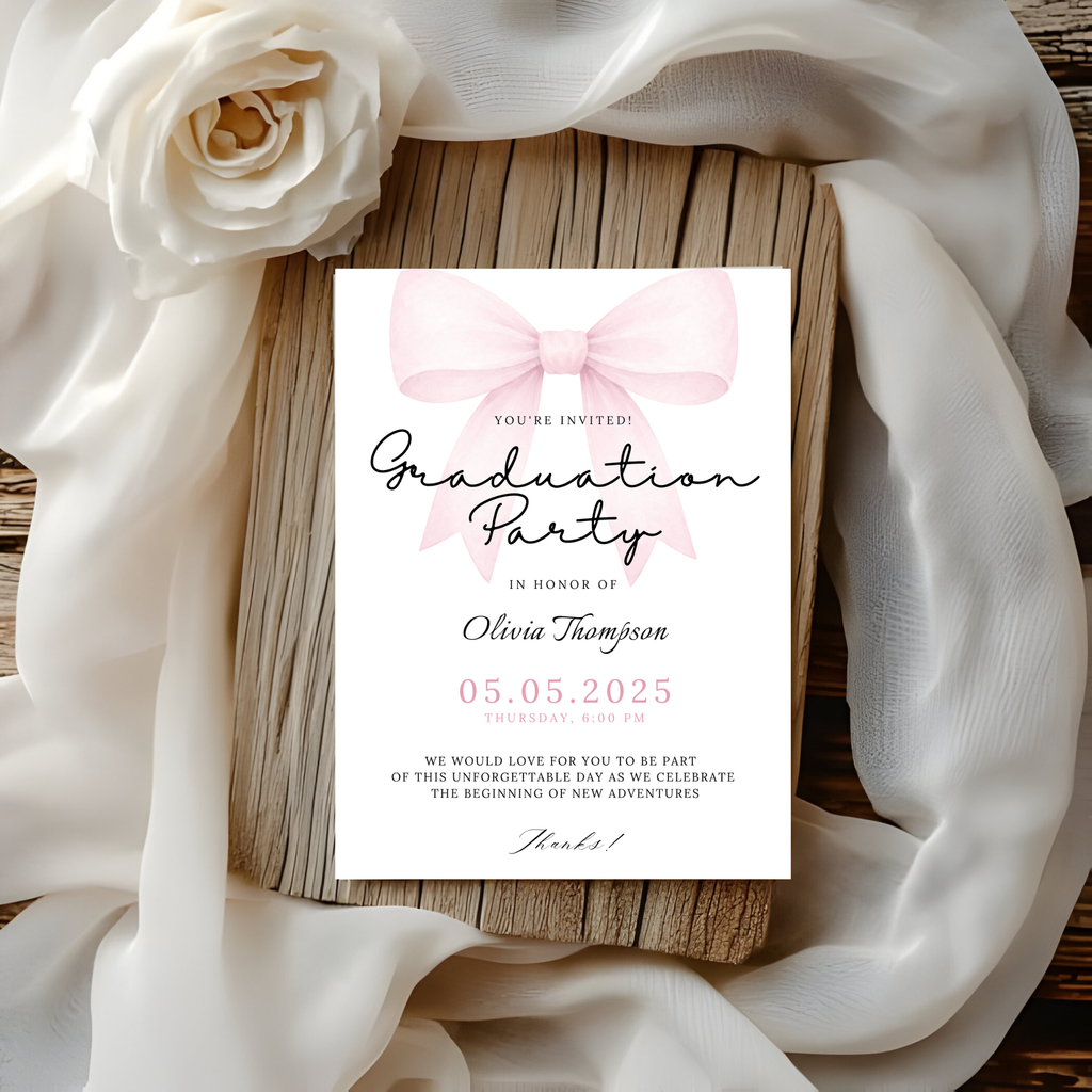 Pink Bow Graduation Invitation