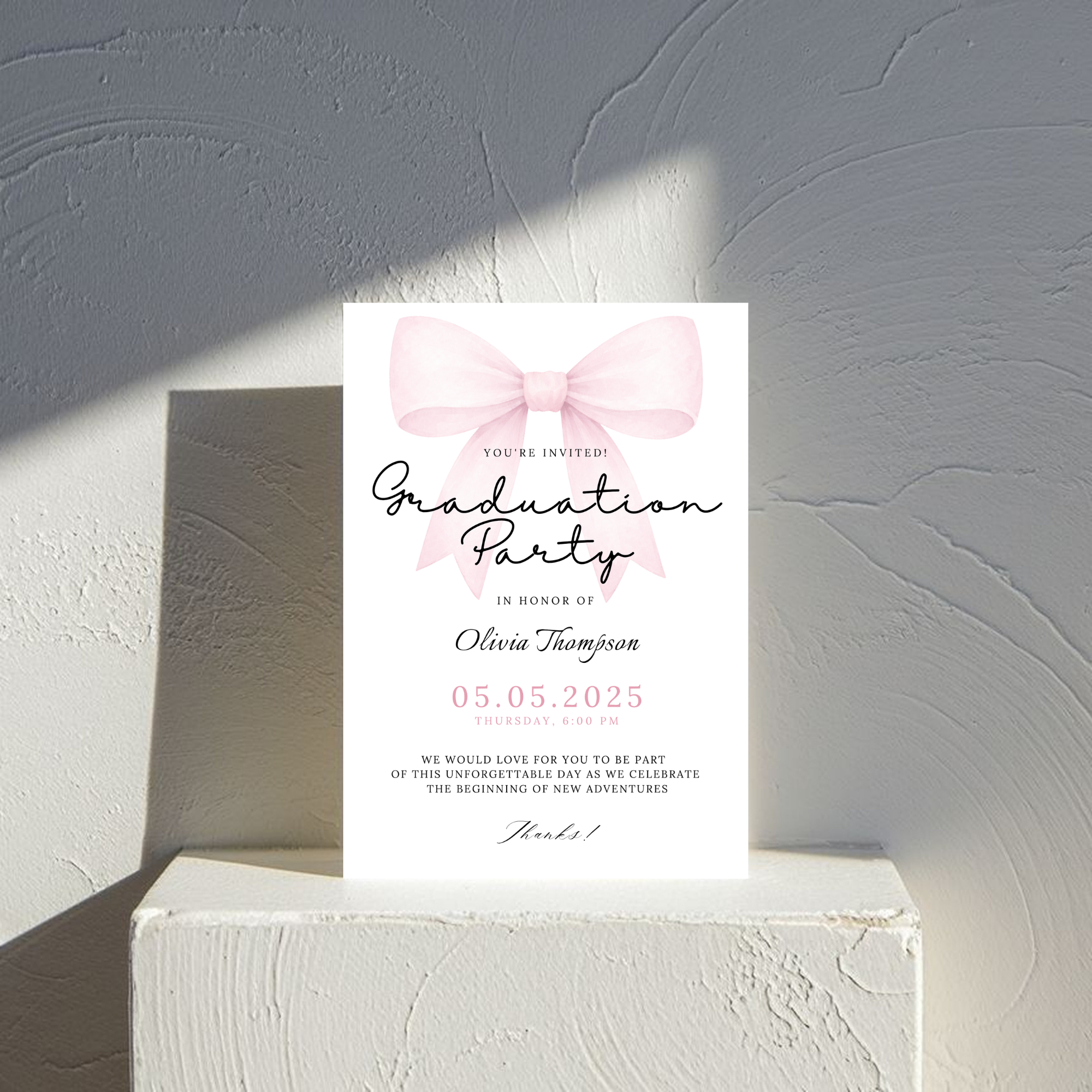 Pink Bow Graduation Invitation