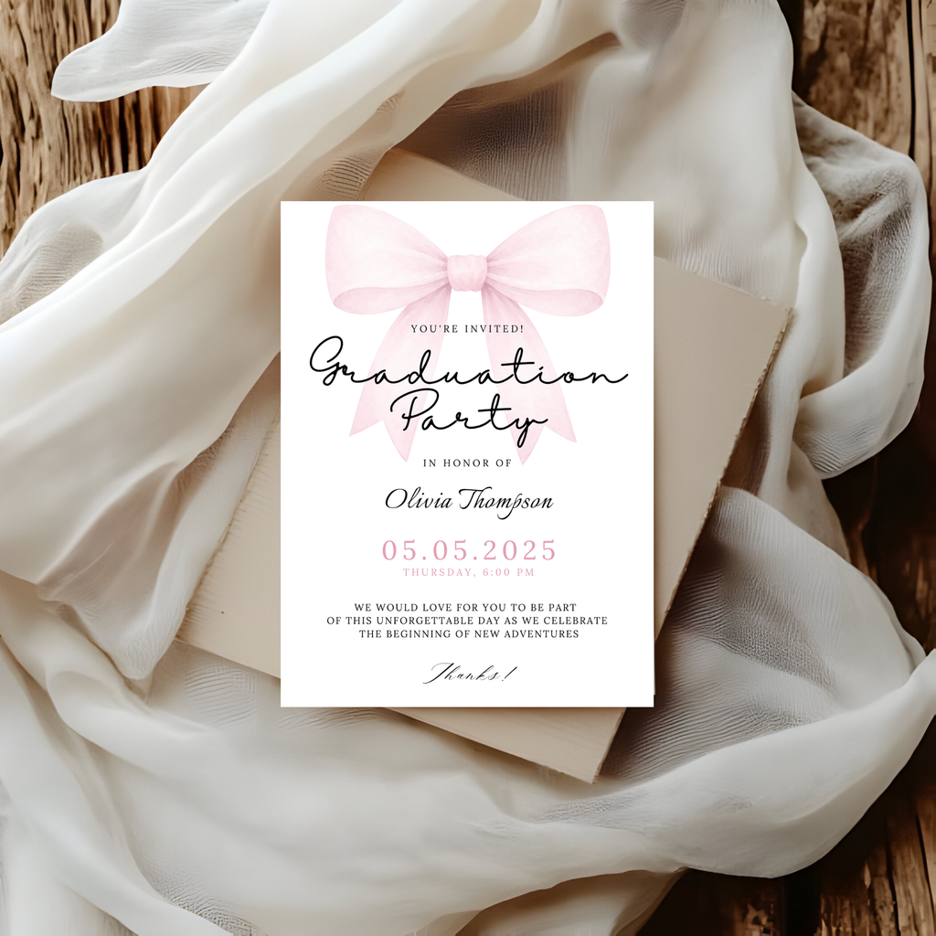 Pink Bow Graduation Invitation