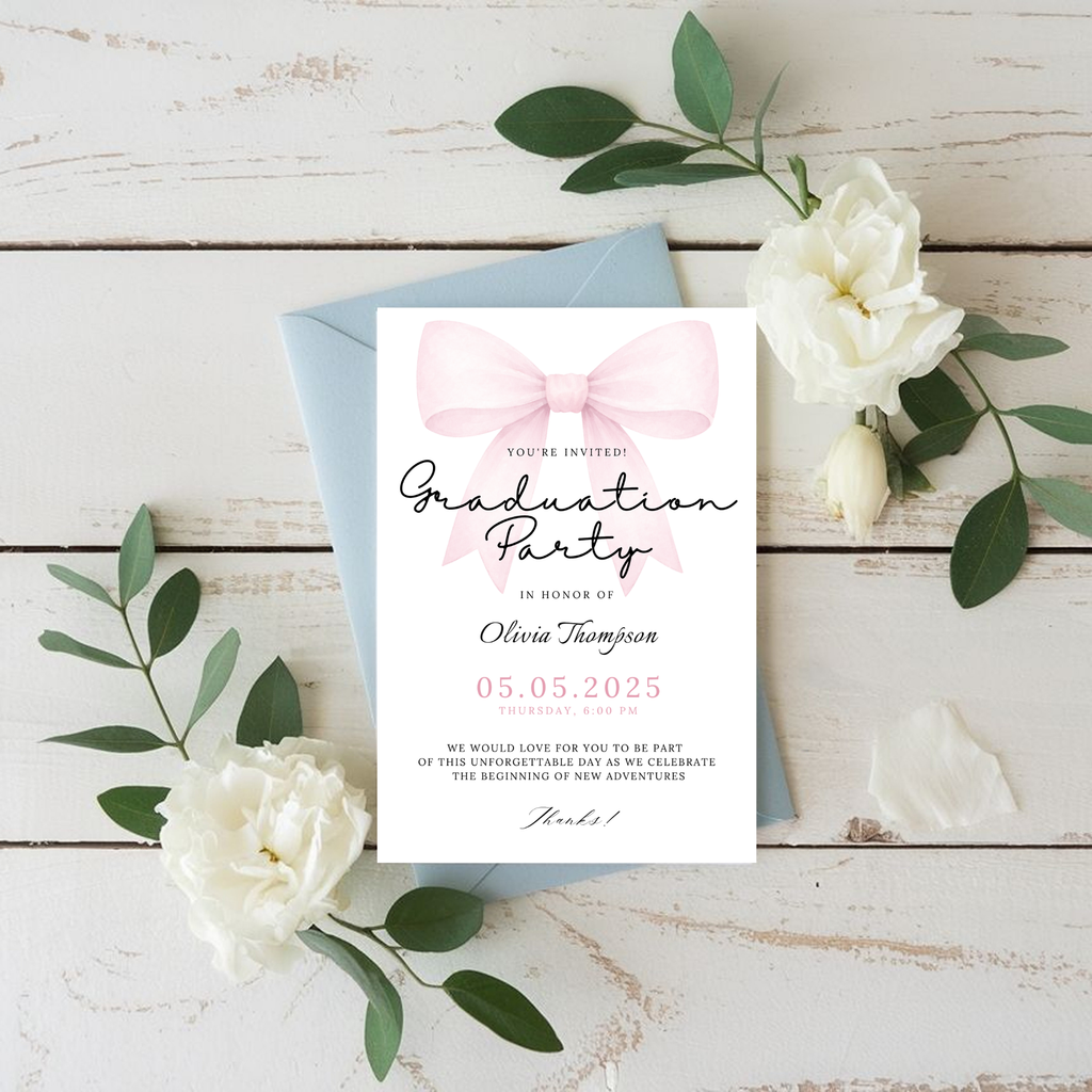 Pink Bow Graduation Invitation