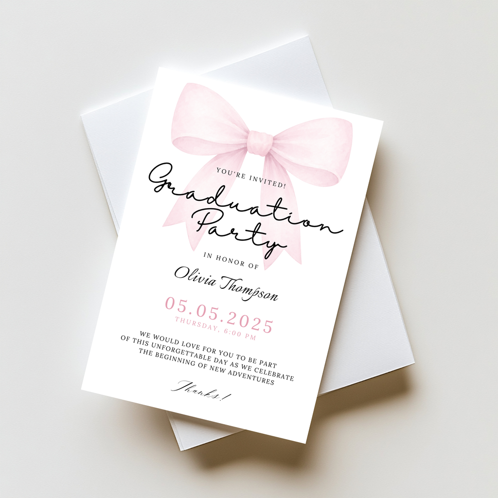Pink Bow Graduation Invitation