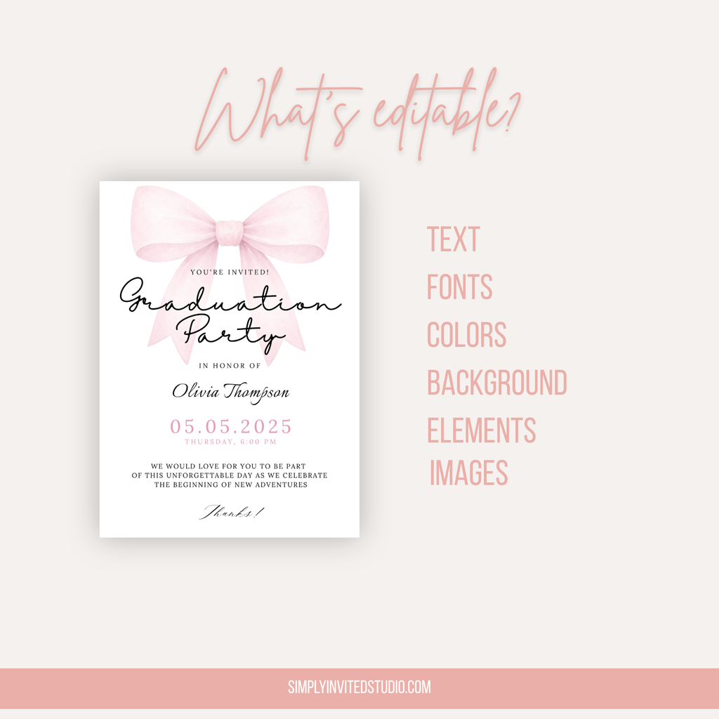 Pink Bow Graduation Invitation