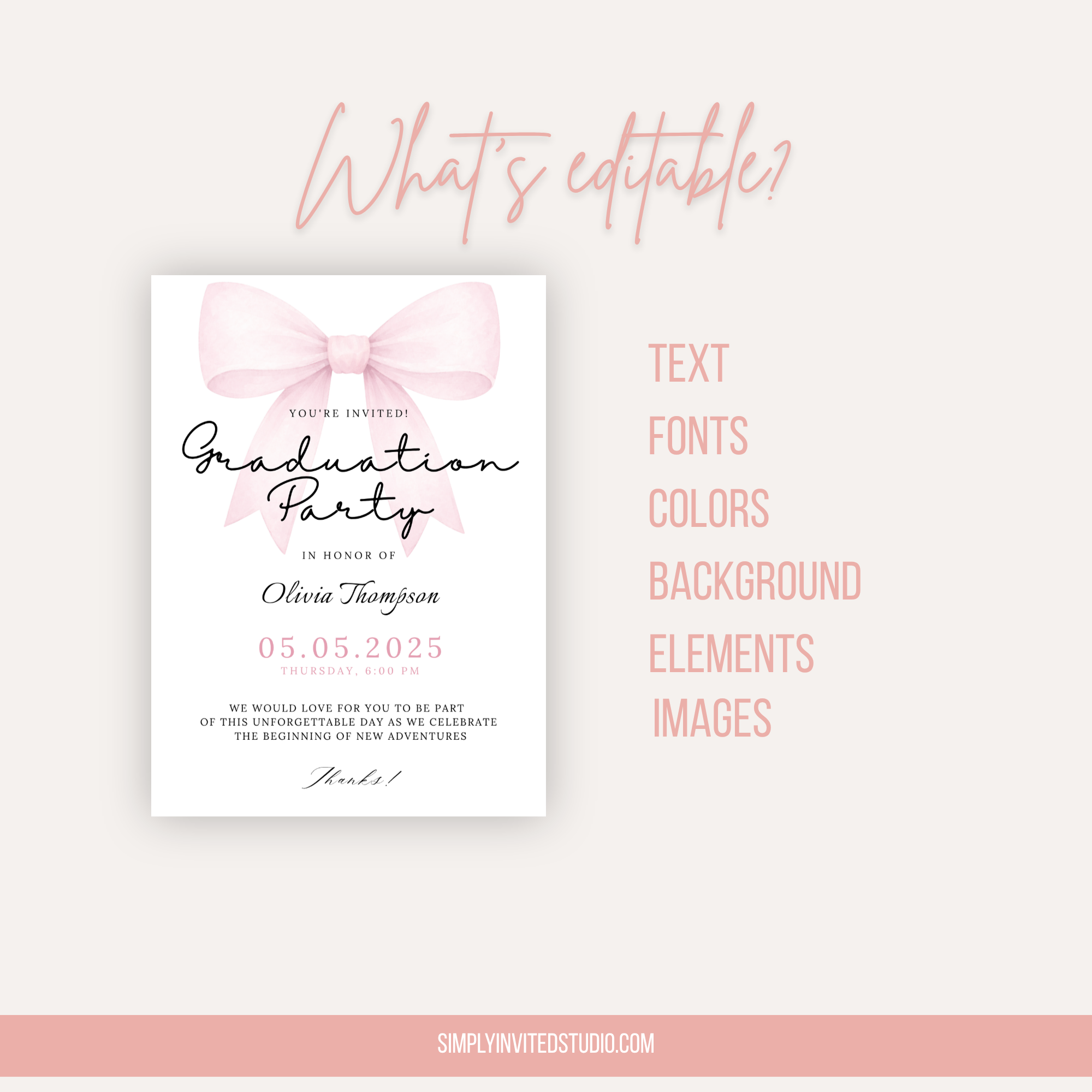 Pink Bow Graduation Invitation