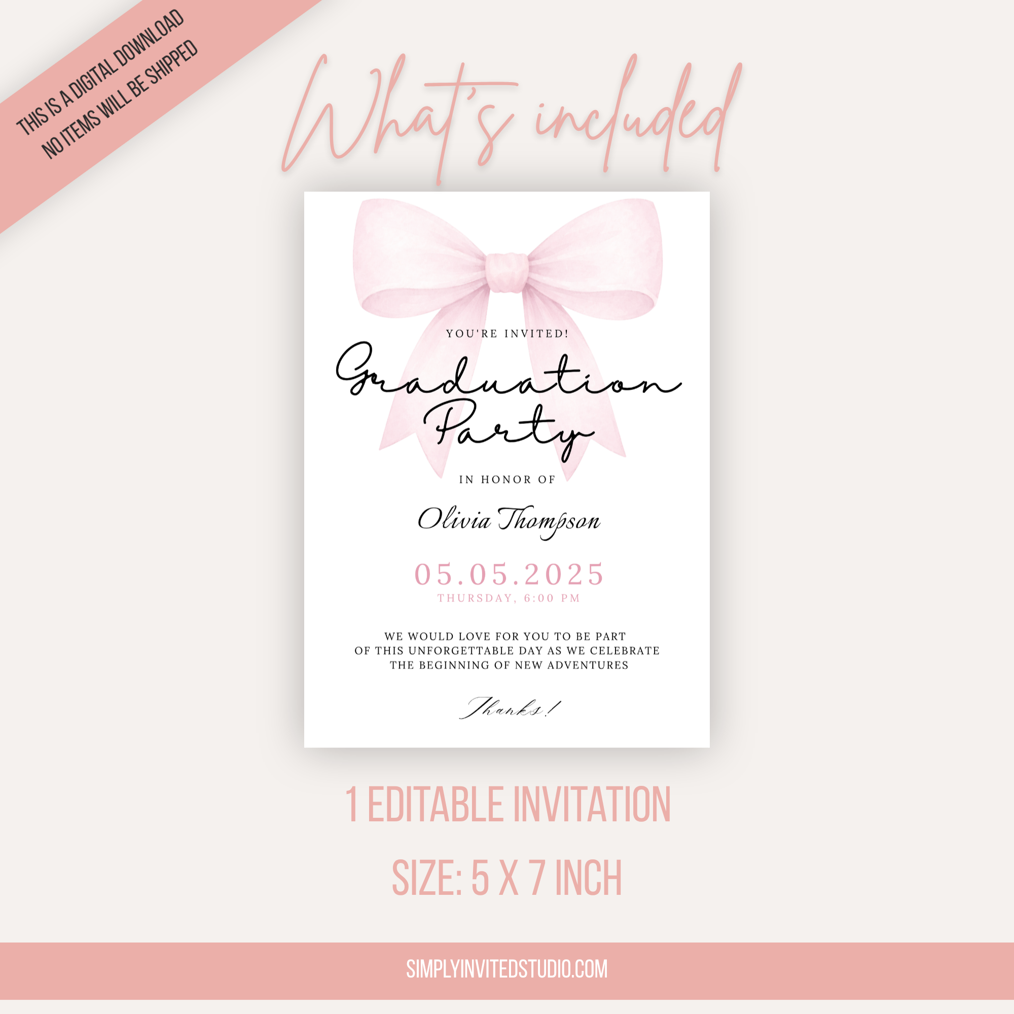 Pink Bow Graduation Invitation