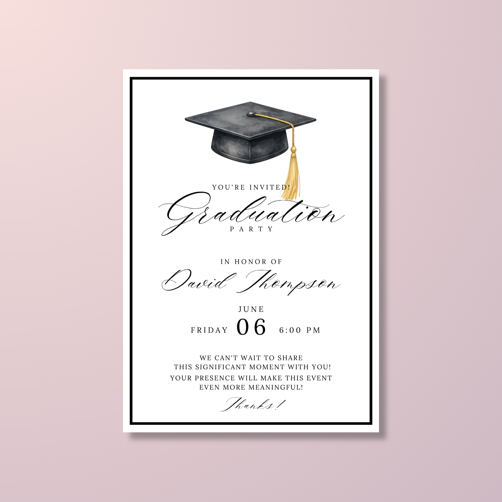 Black Graduation Invitation
