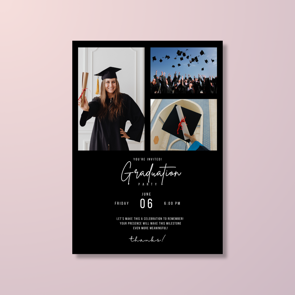Black Graduation Photo invitation