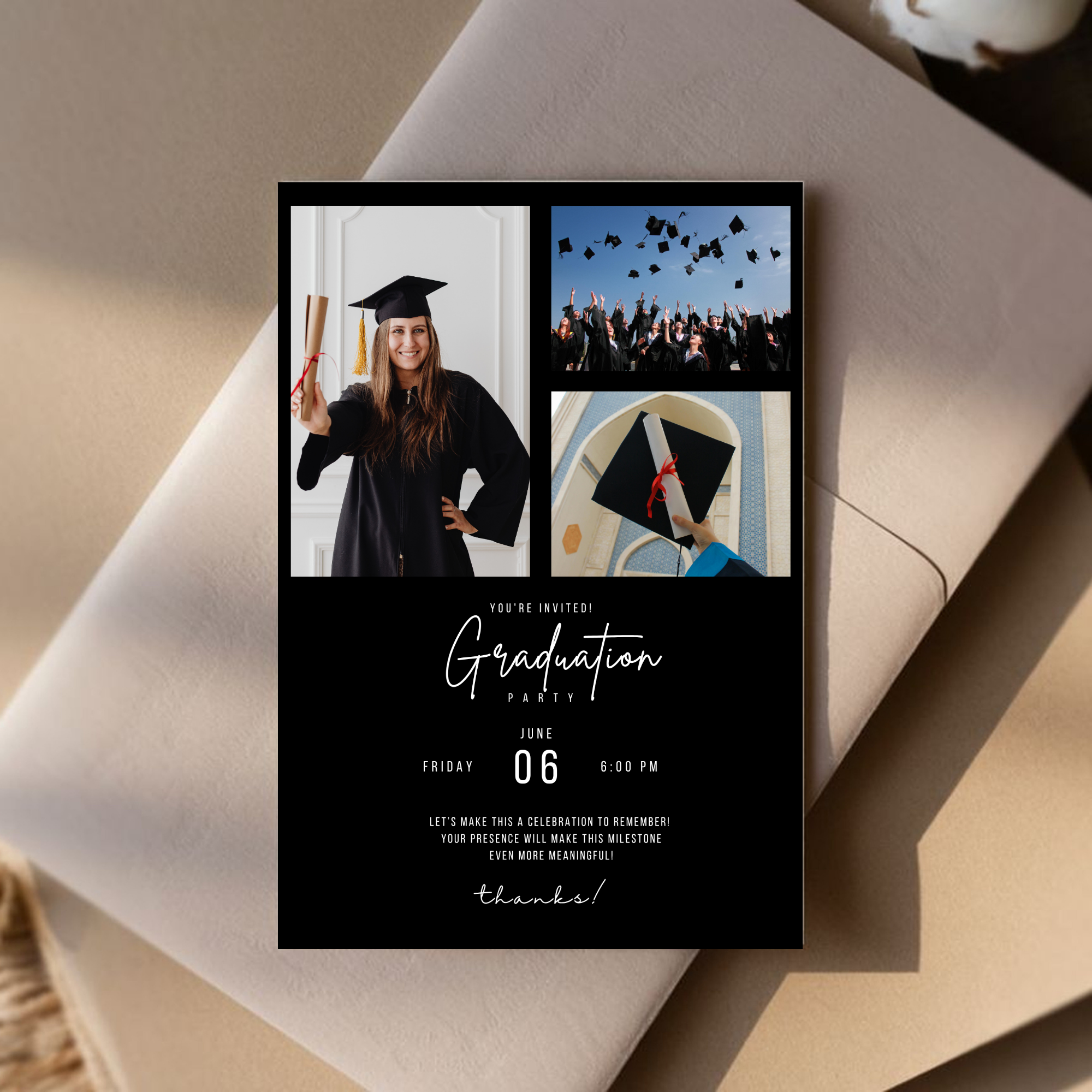 Black Graduation Photo invitation