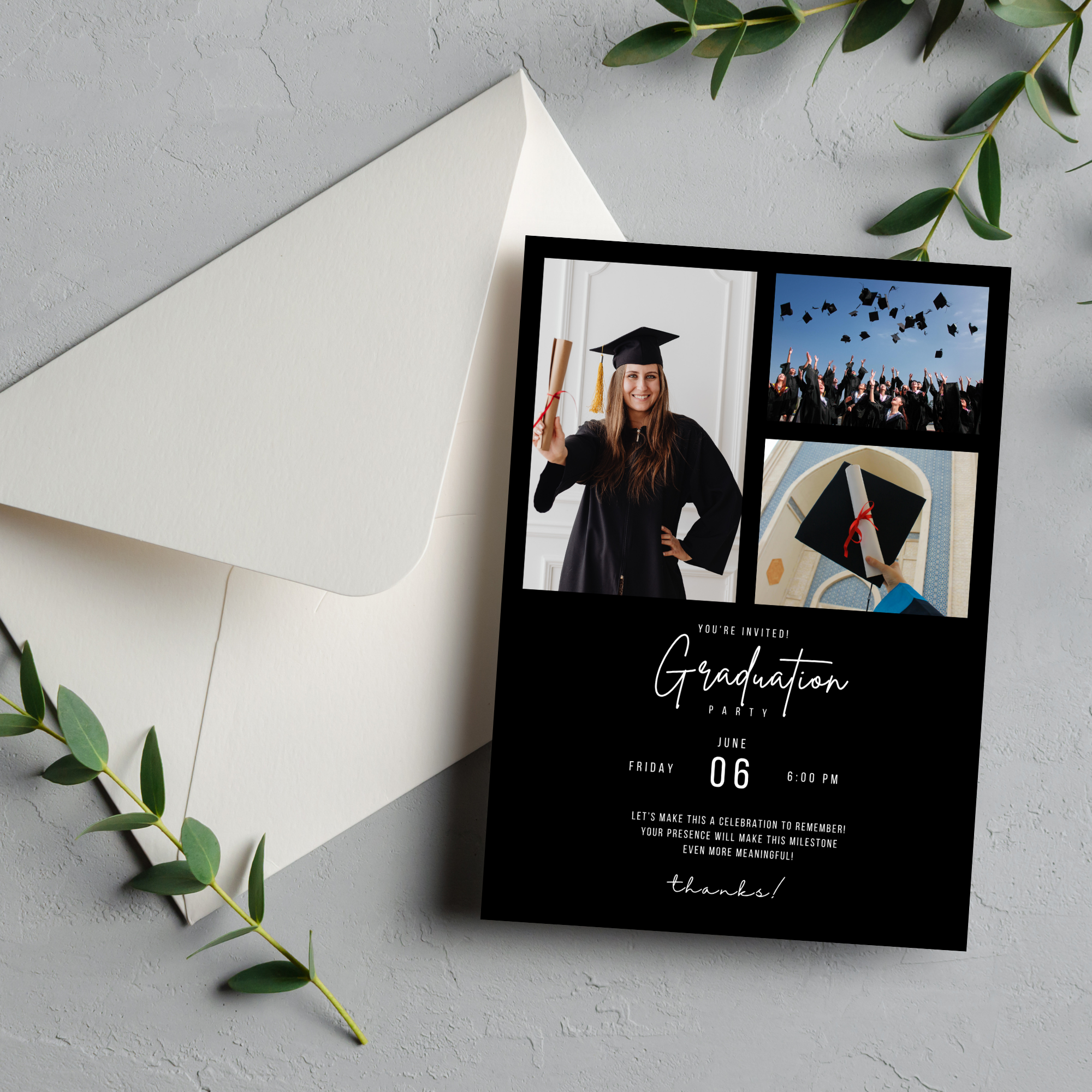 Black Graduation Photo invitation