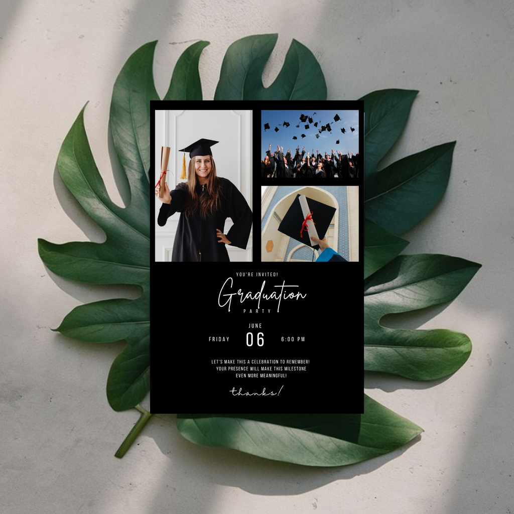 Black Graduation Photo invitation