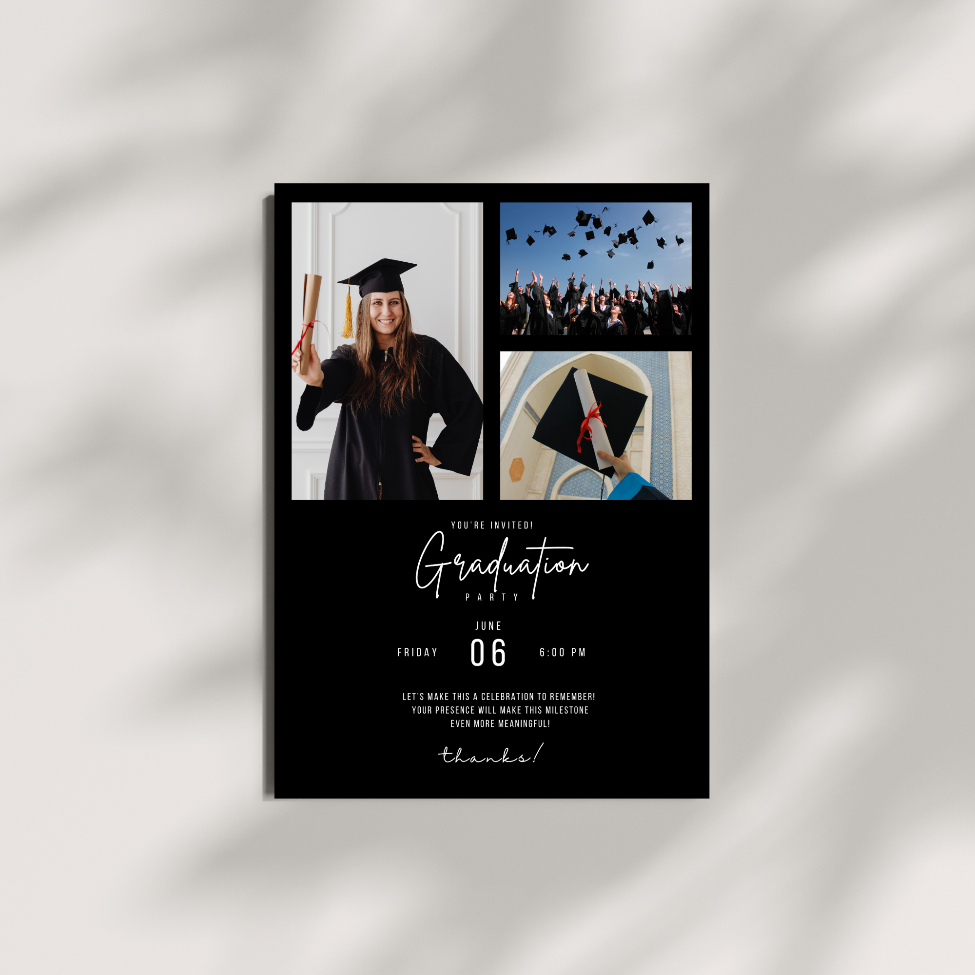 Black Graduation Photo invitation