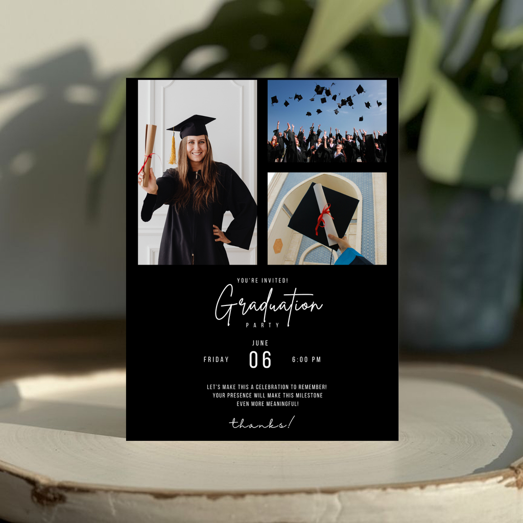 Black Graduation Photo invitation